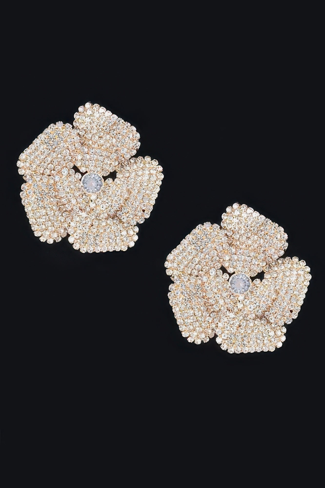 Rhinestone Flower Stud Earrings 1.75"