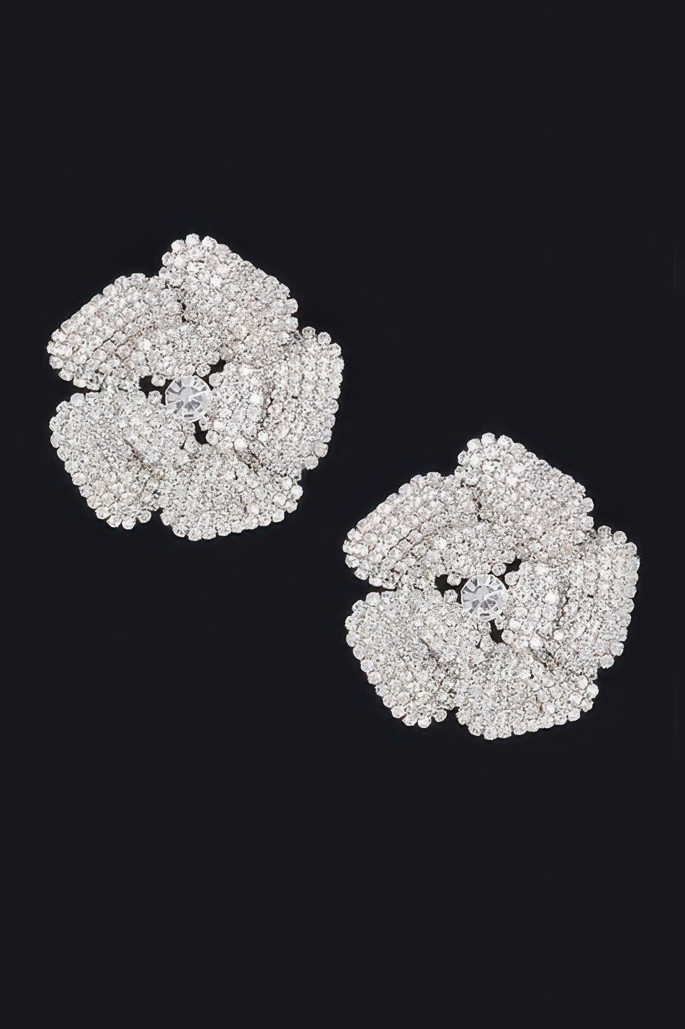 Rhinestone Flower Stud Earrings 1.75"