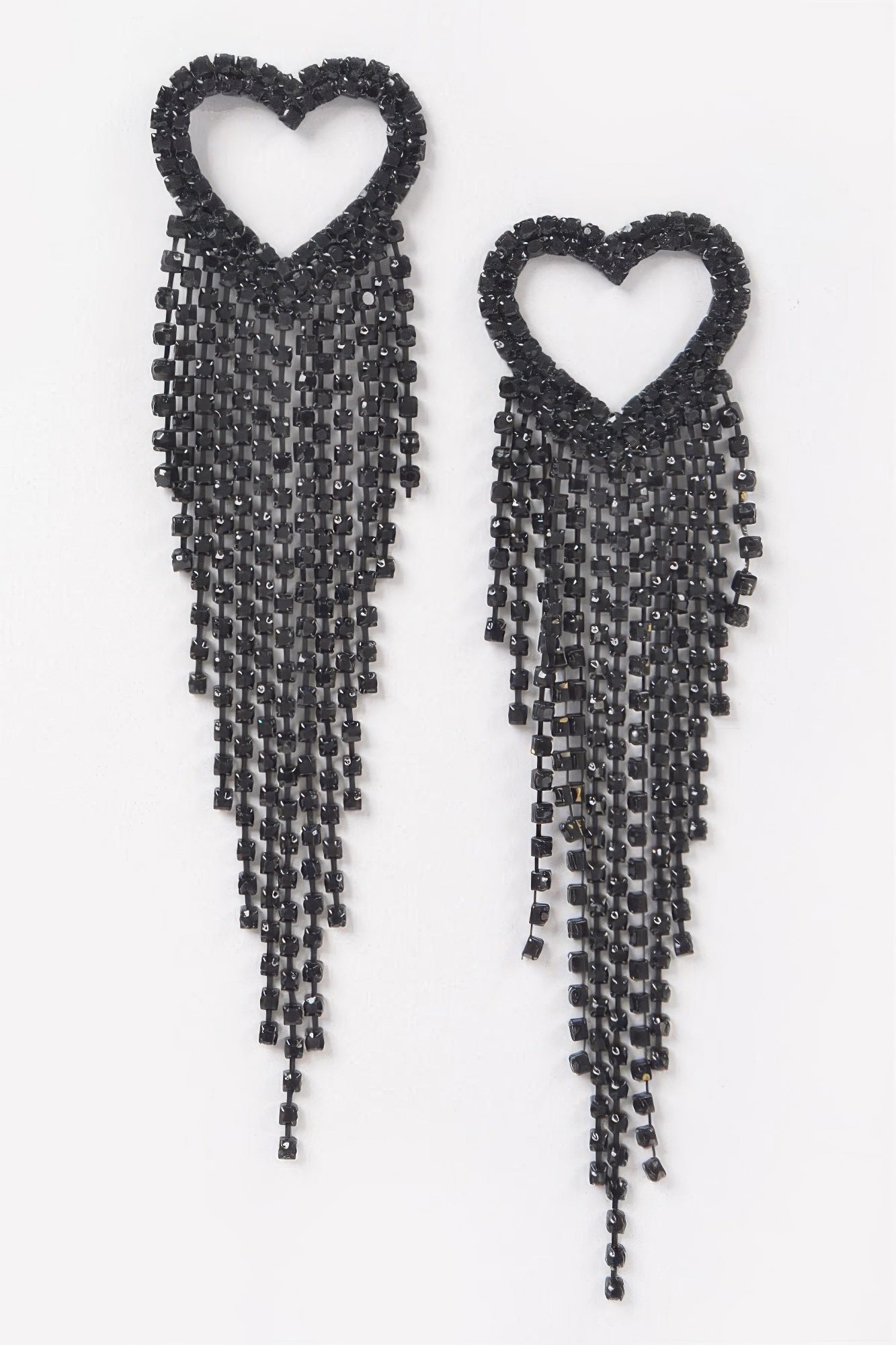Rhinestone Heart Fringe Earrings 5"