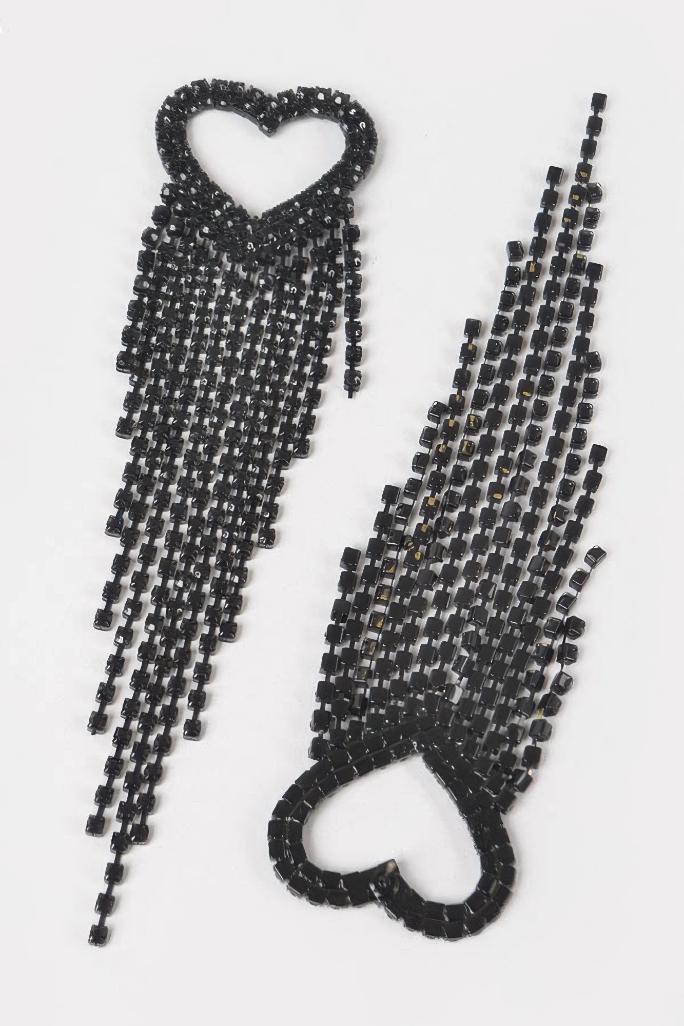Rhinestone Heart Fringe Earrings 5"