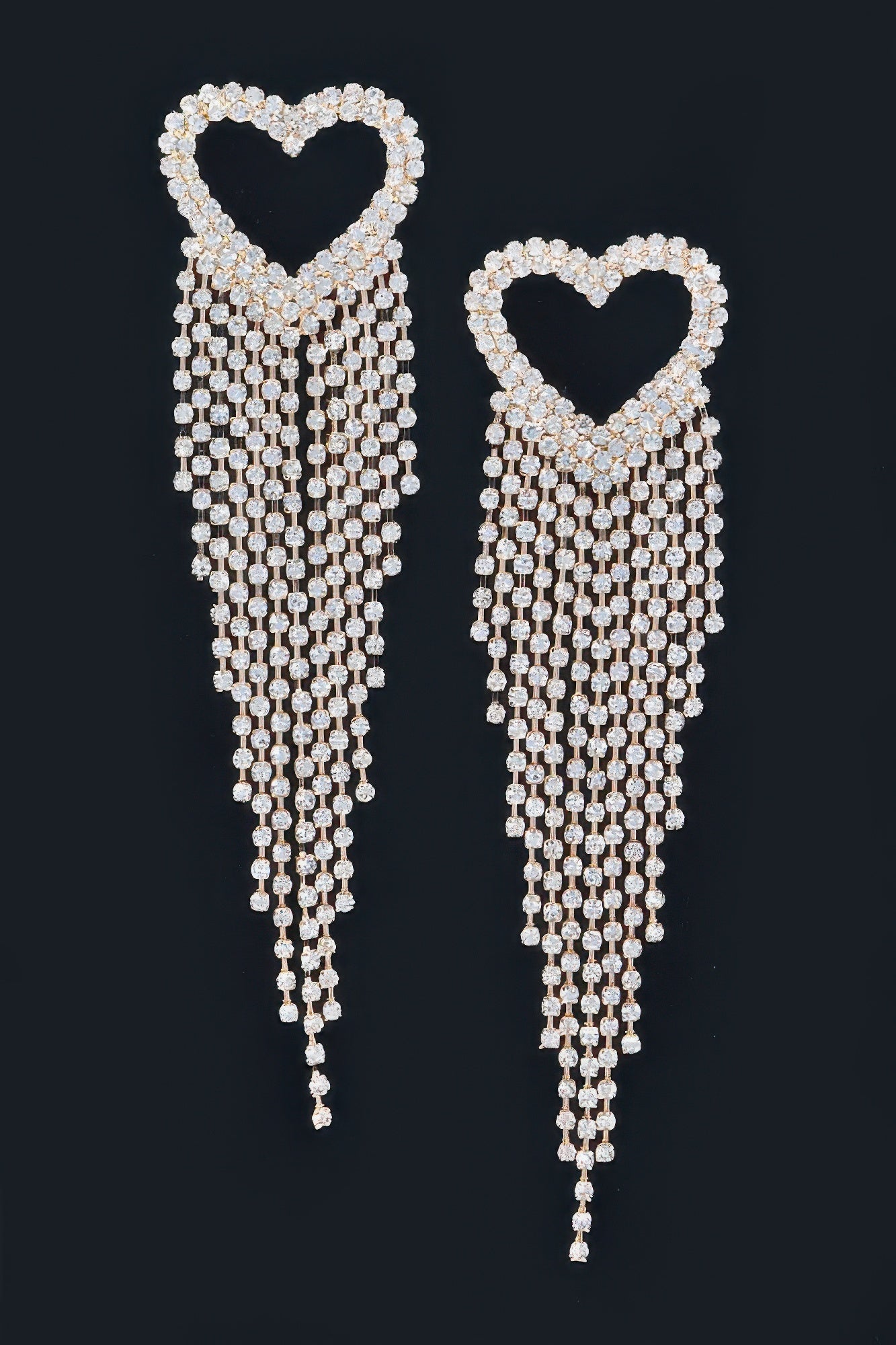Rhinestone Heart Fringe Earrings 5"