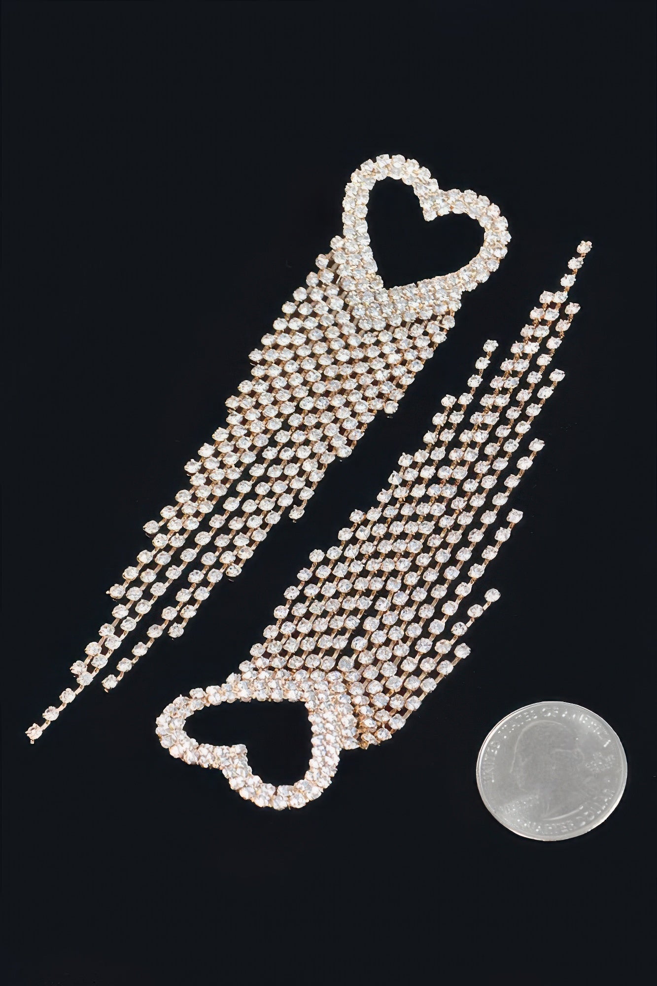Rhinestone Heart Fringe Earrings 5"
