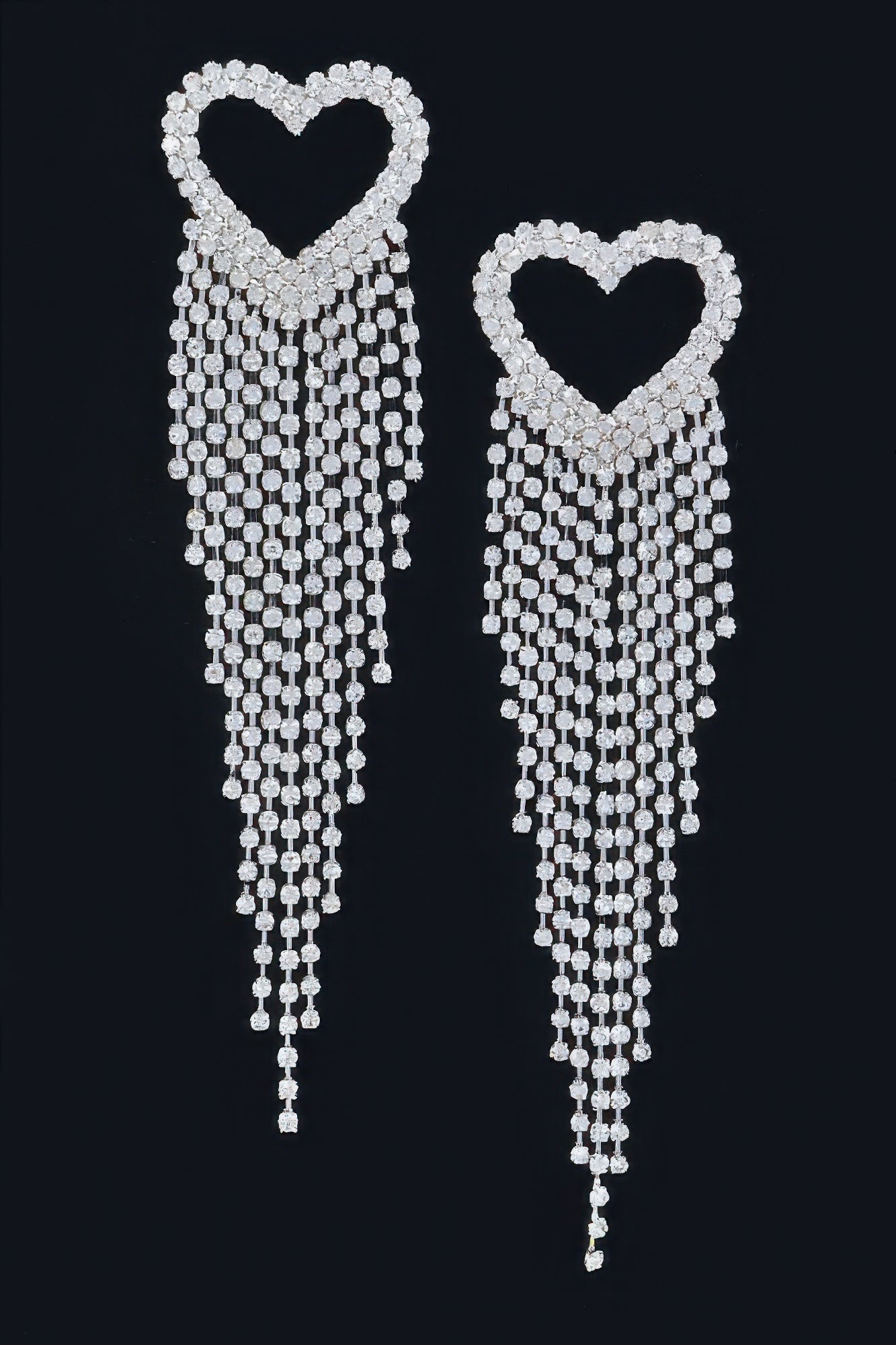 Rhinestone Heart Fringe Earrings 5"