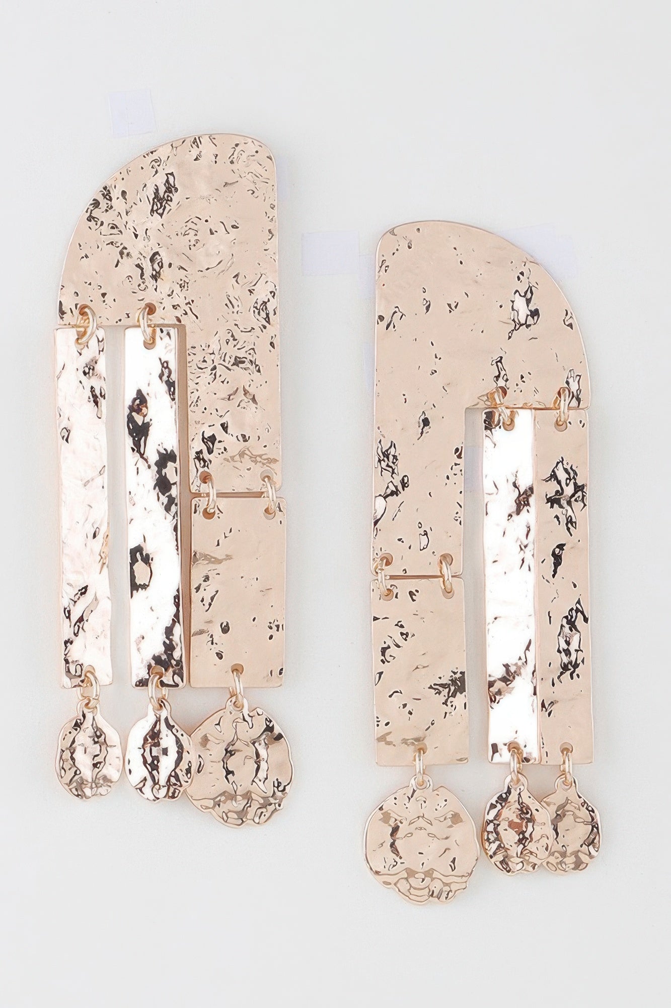Shiny Hammered Drop Earrings in Gold