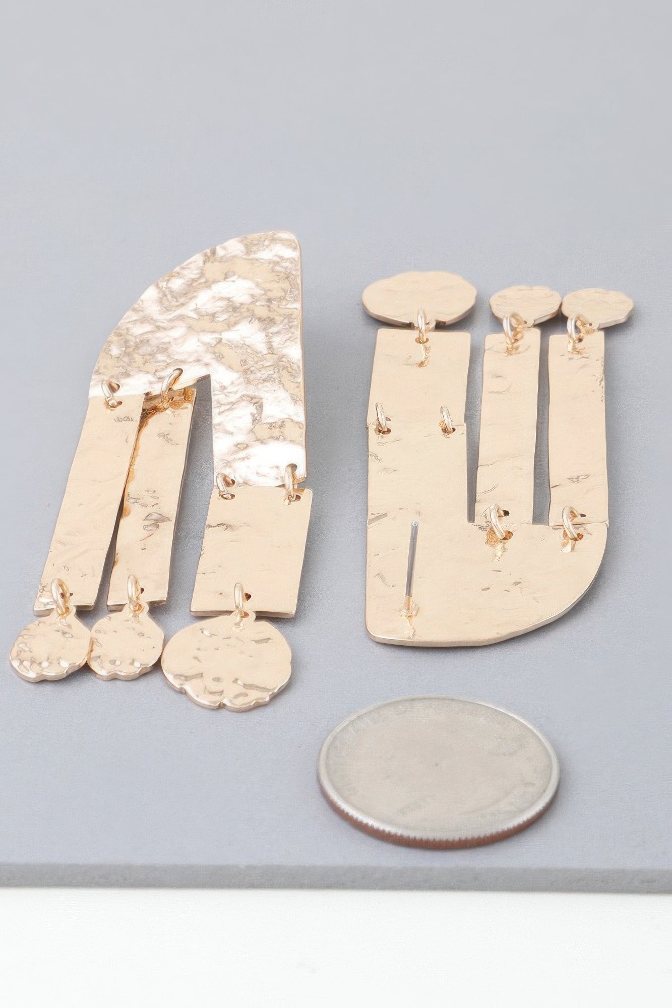Shiny Hammered Drop Earrings in Gold