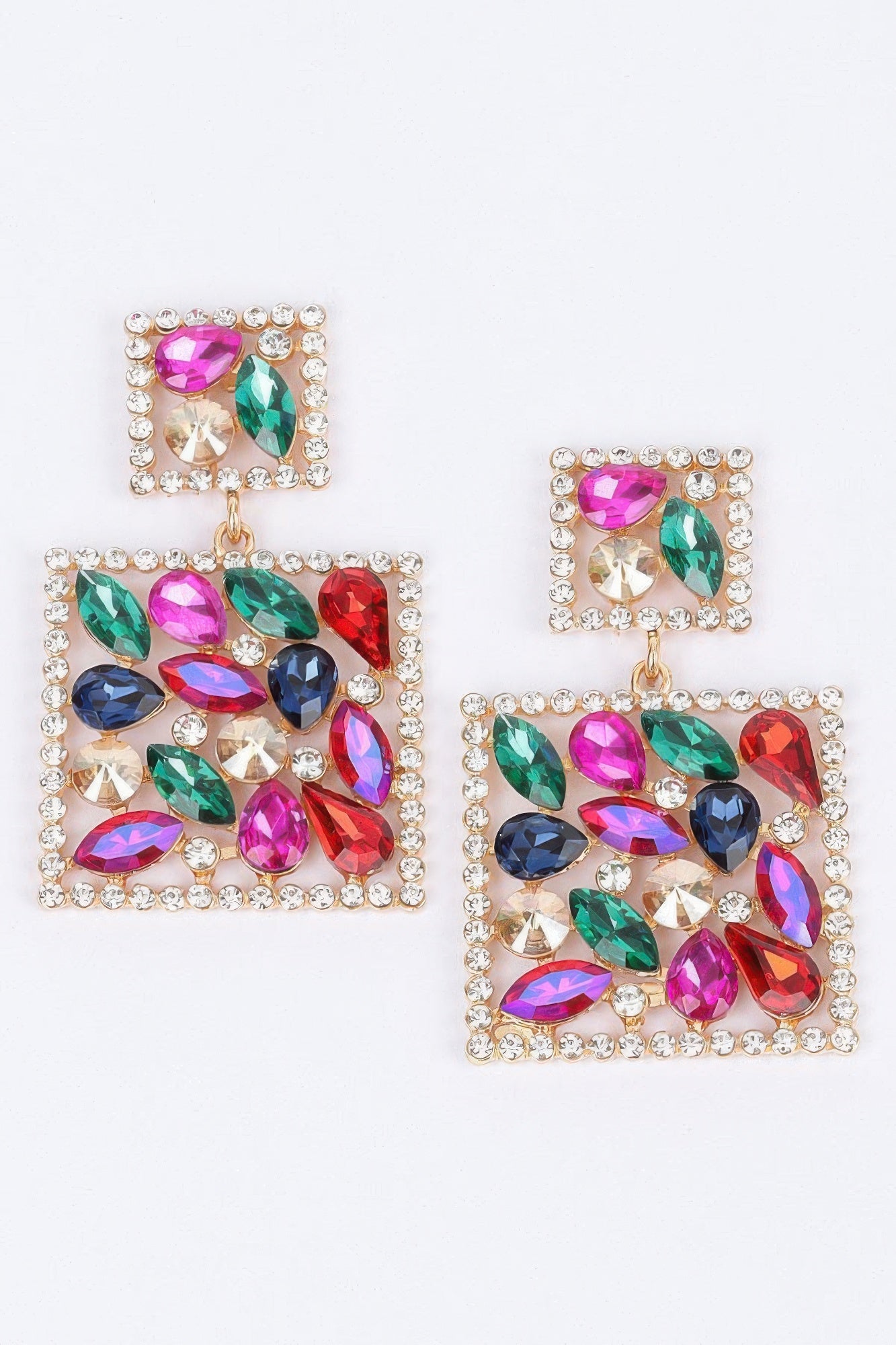 Square Dangle Rhinestone Earrings