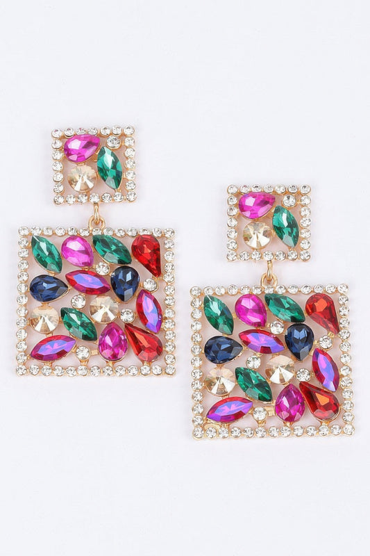 Square Dangle Rhinestone Earrings