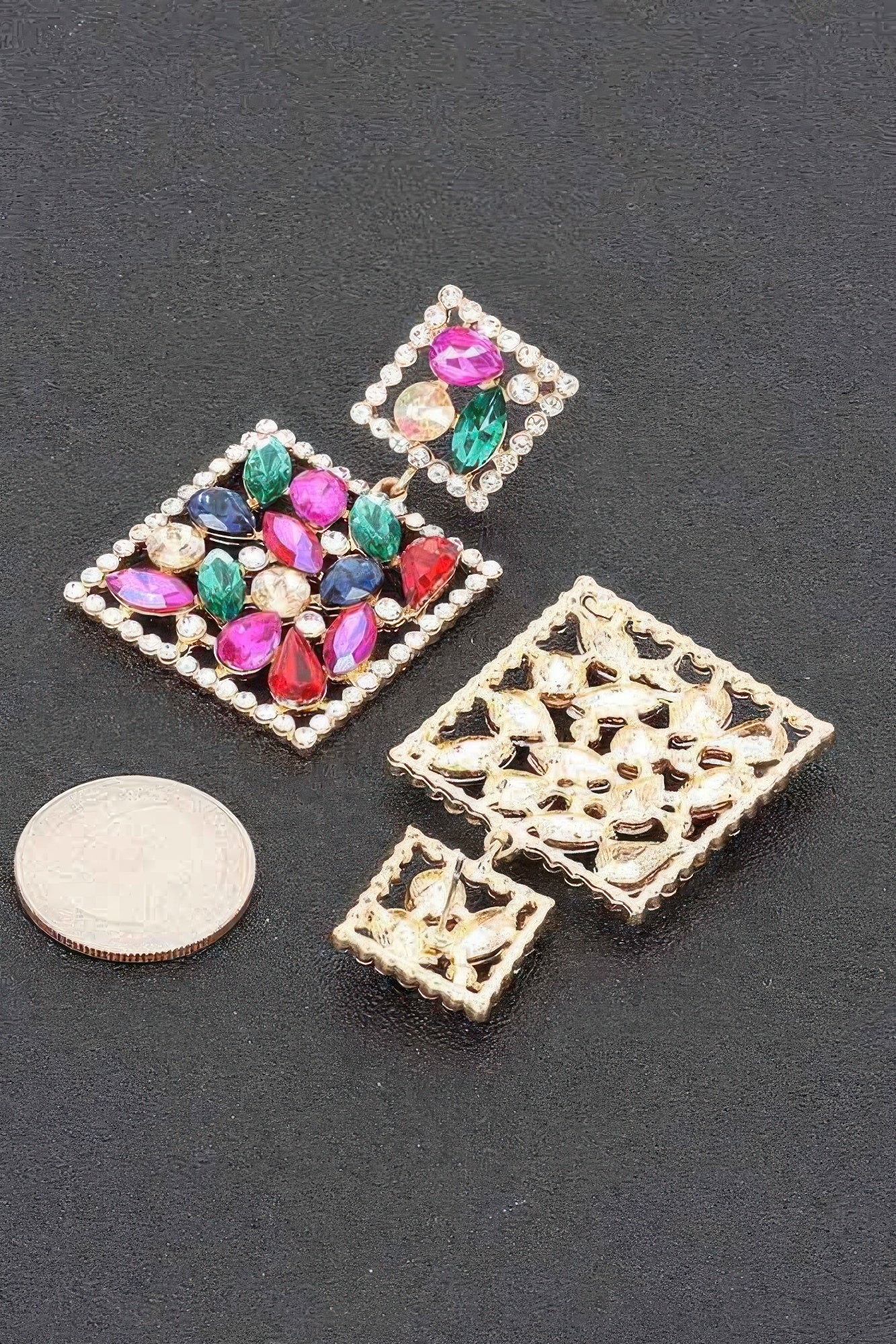 Square Dangle Rhinestone Earrings