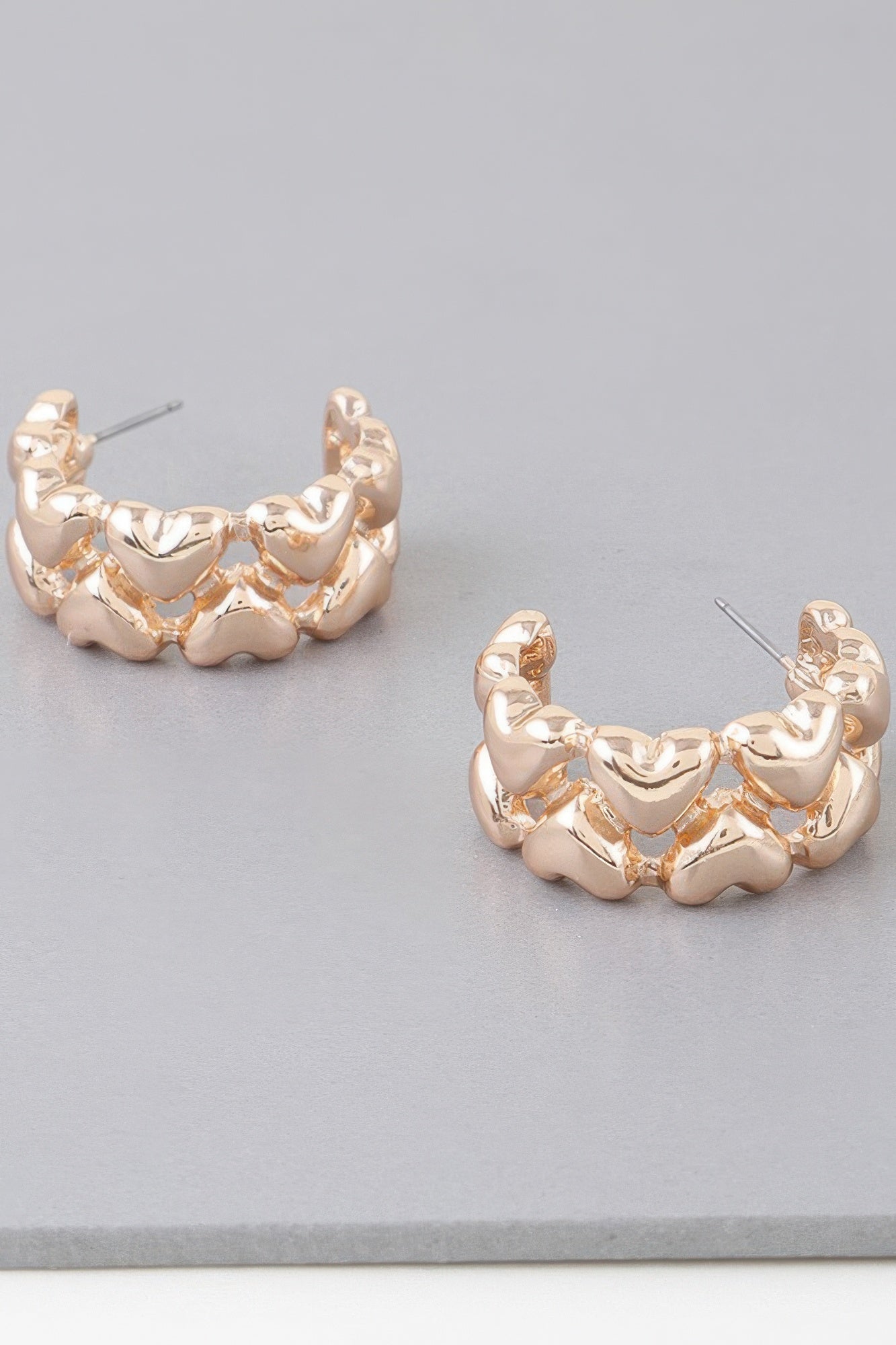 Twin Hearts Hoop Gold Color Earrings