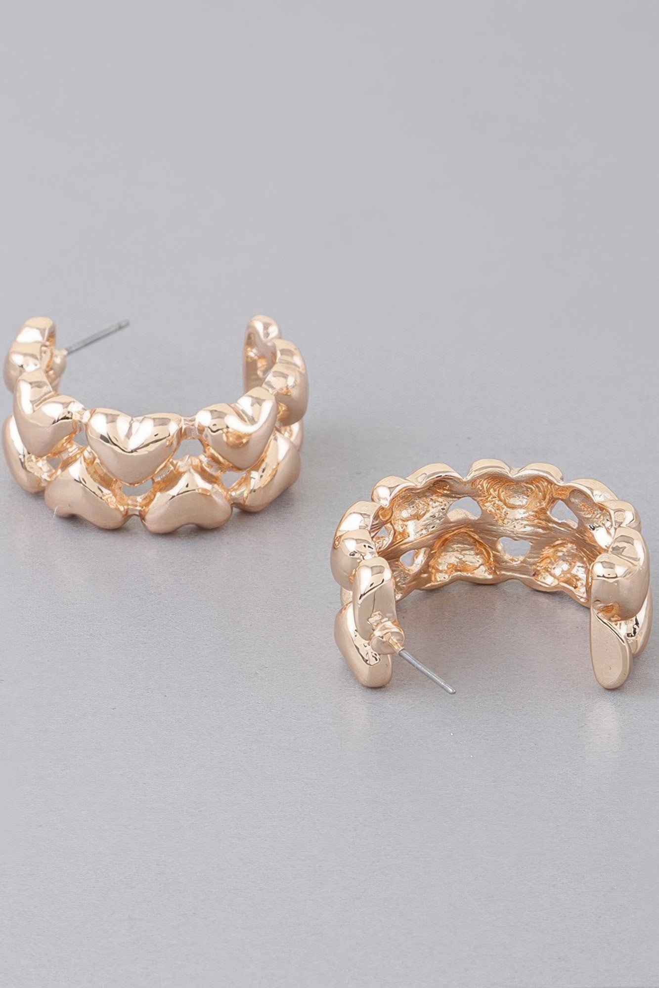 Twin Hearts Hoop Gold Color Earrings