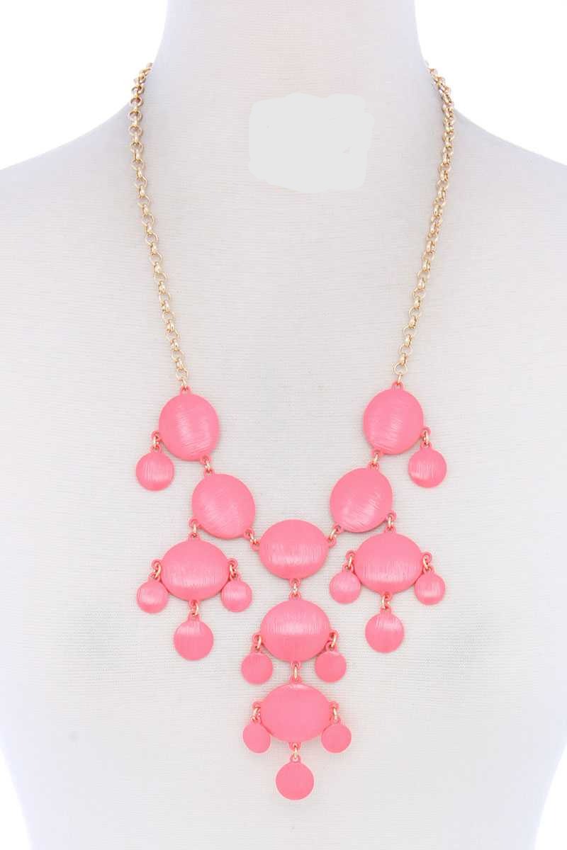 Brushed Oval Shape Dangle Metal Necklace