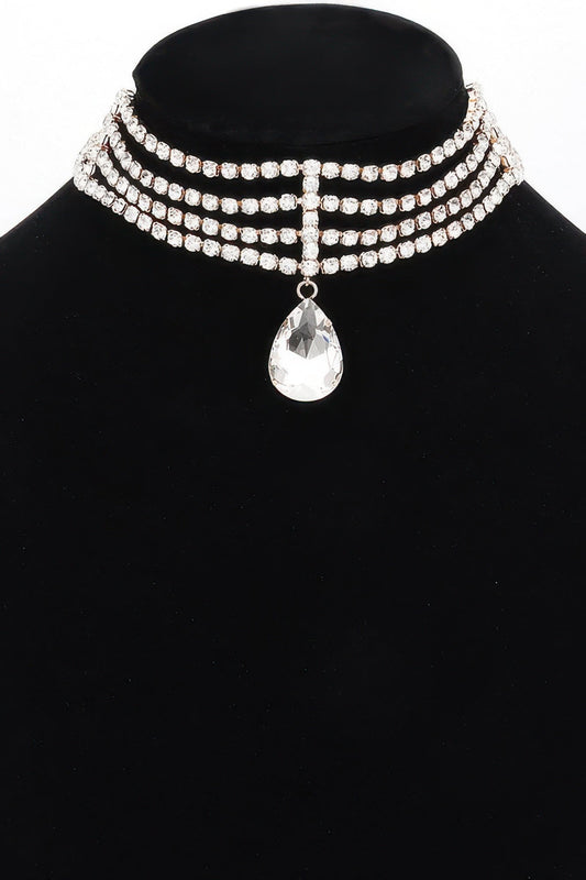 Rhinestone Choker Necklace with Pendant