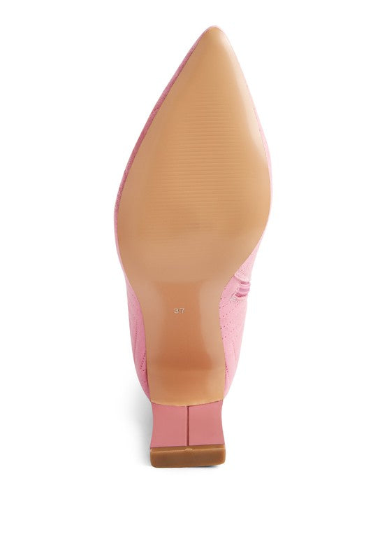 Pink Size 7 Quilted High Italian Block Heeled Boots