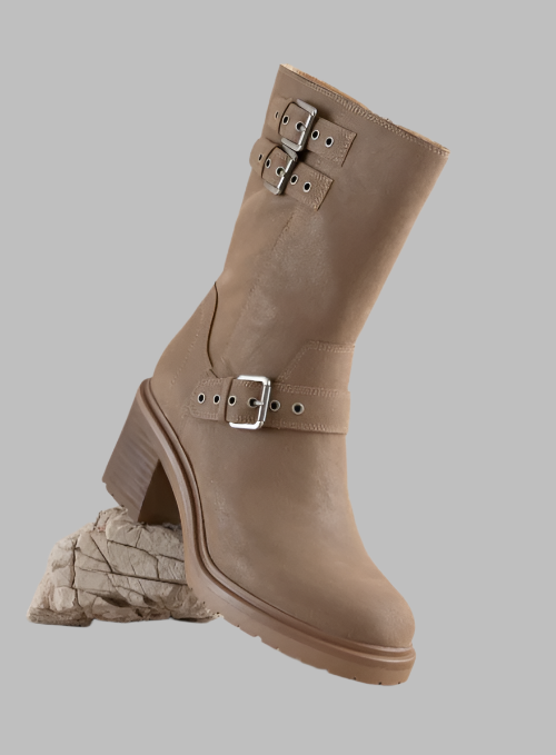 Oasis Society Rider Block Heel Boots with Buckles, Taupe