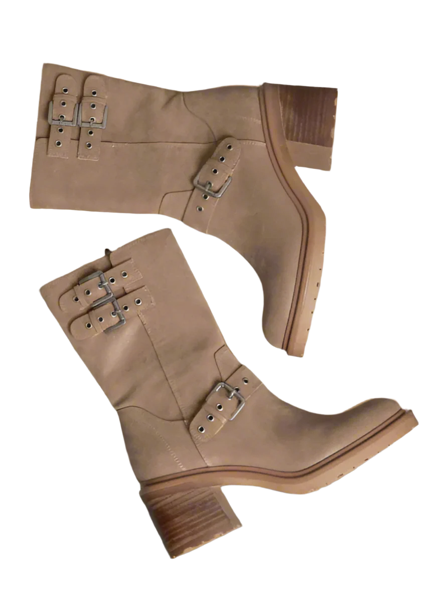 Oasis Society Rider Block Heel Boots with Buckles, Taupe