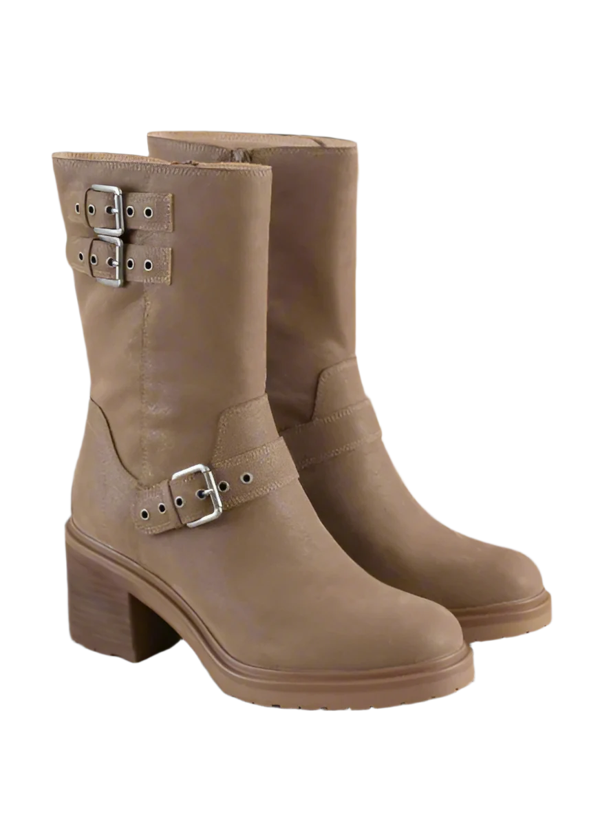 Oasis Society Rider Block Heel Boots with Buckles, Taupe