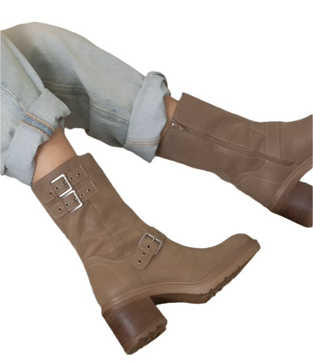 Oasis Society Rider Block Heel Boots with Buckles, Taupe