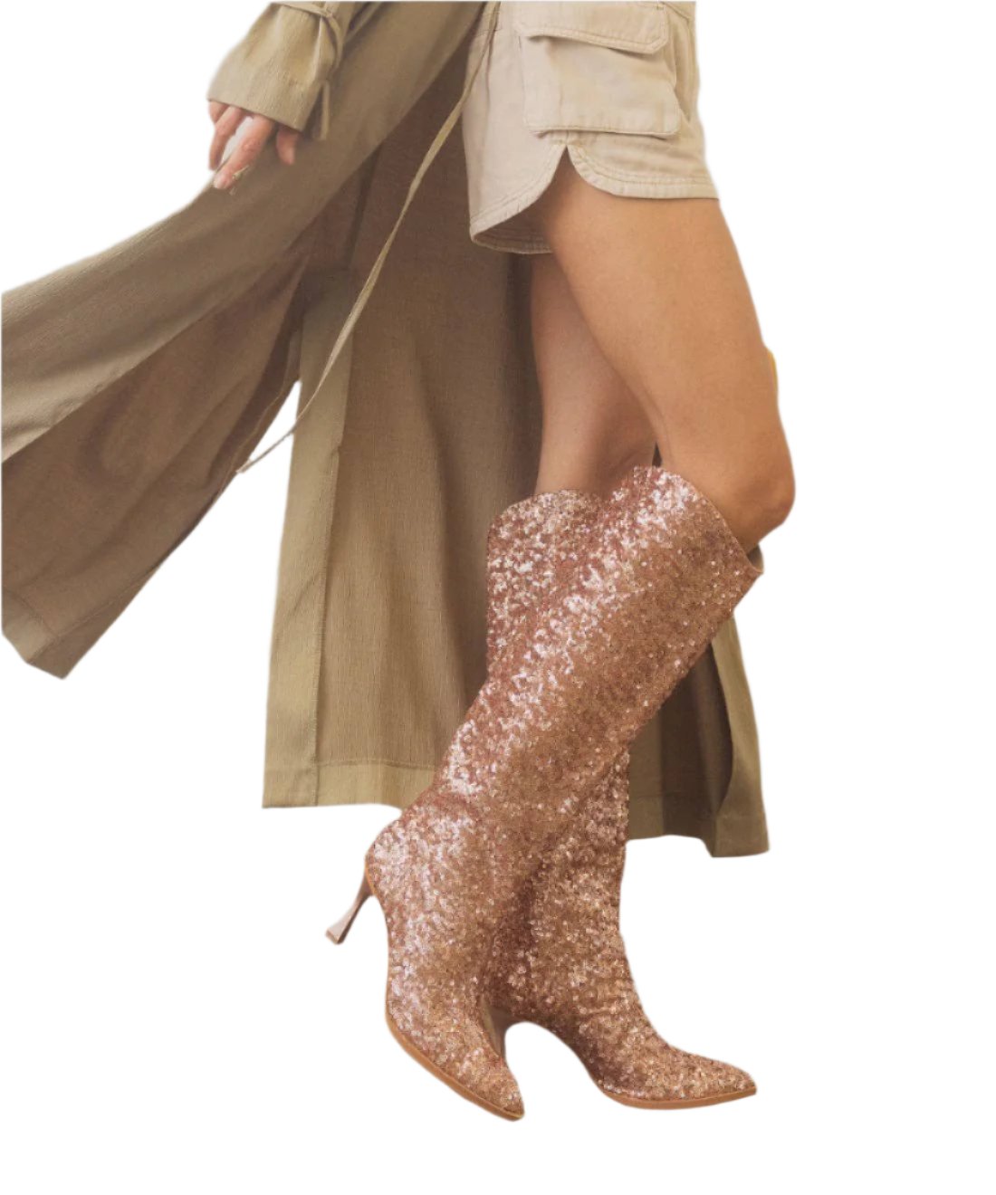 Sizes 7.5 & 8.5 Knee High Pink Sequin Point Toe Boots