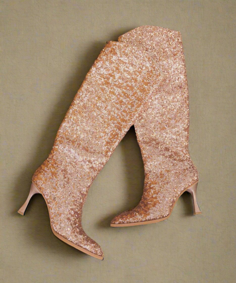 Sizes 7.5 & 8.5 Knee High Pink Sequin Point Toe Boots