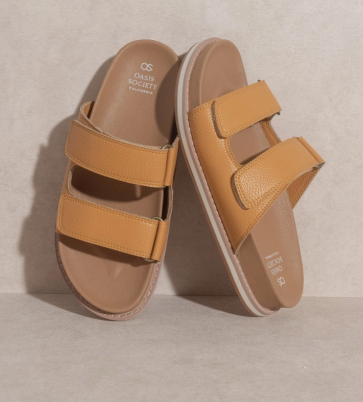 Tan Double Adjustable Strap Slide Summer Beach Sandals