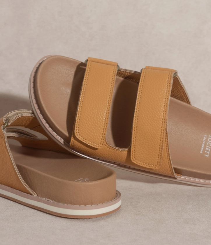 Tan Double Adjustable Strap Slide Summer Beach Sandals