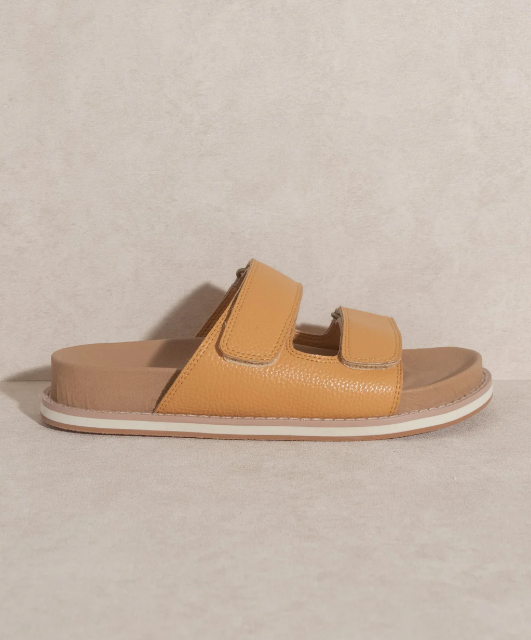 Tan Double Adjustable Strap Slide Summer Beach Sandals