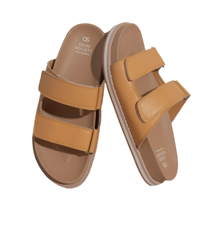 Tan Double Adjustable Strap Slide Summer Beach Sandals