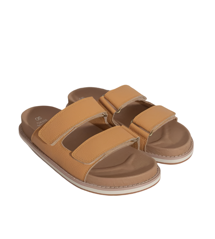 Tan Double Adjustable Strap Slide Summer Beach Sandals