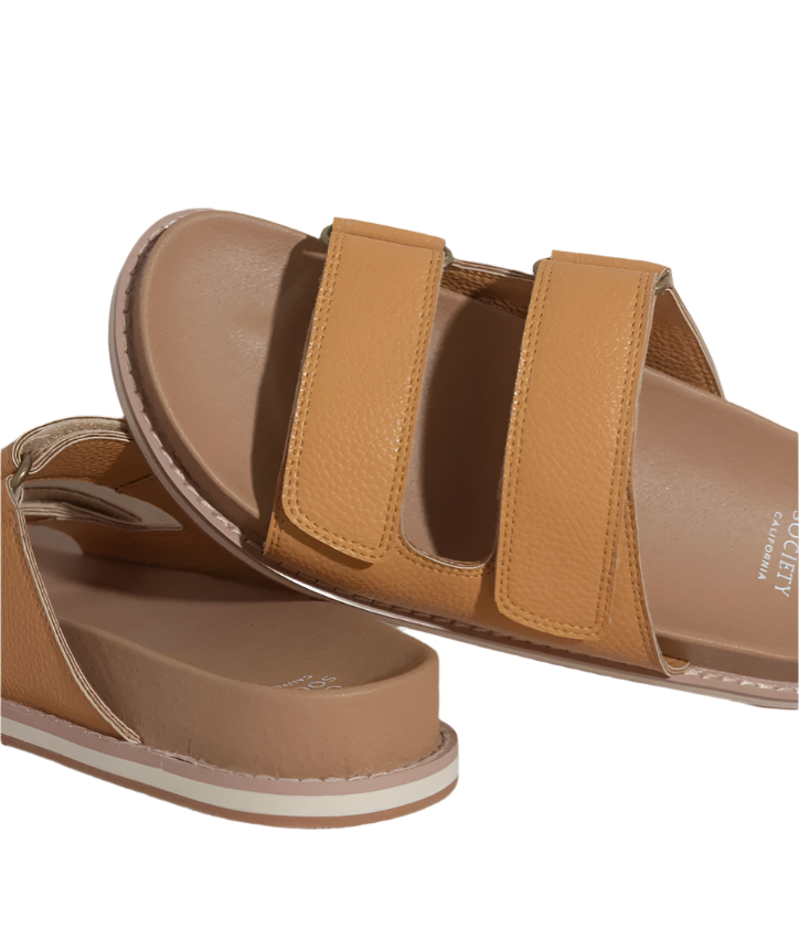 Tan Double Adjustable Strap Slide Summer Beach Sandals
