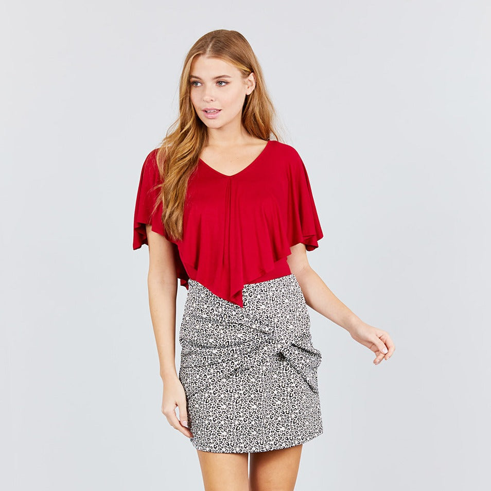 Juniors Size Medium Red V-Neck Flounce Top