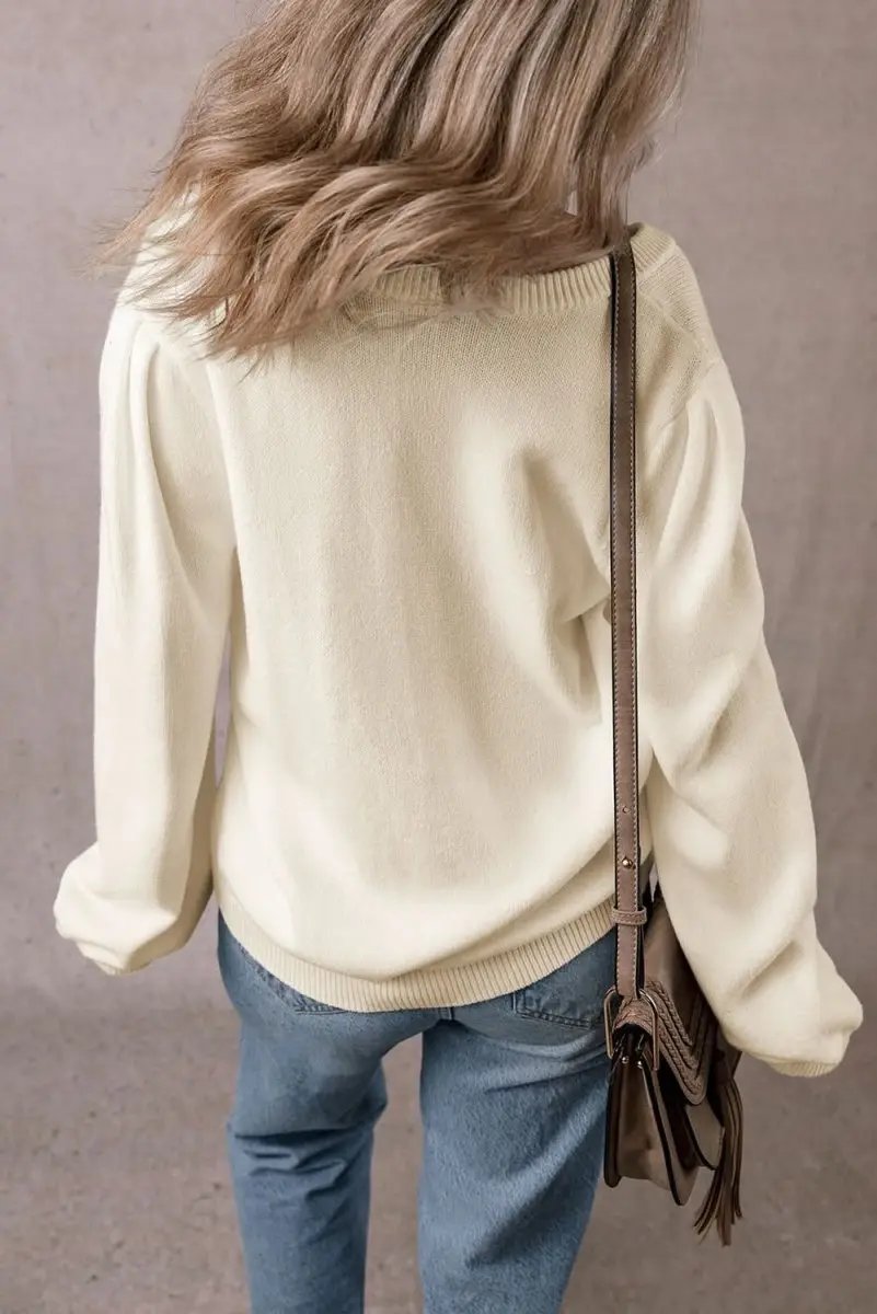 Sweaters Love Salve  Apricot Elegant Button-Front Cardigan with