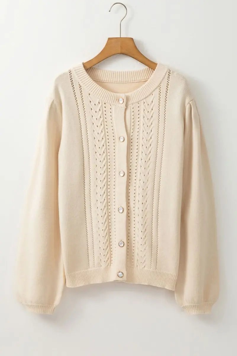 Sweaters Love Salve  Apricot Elegant Button-Front Cardigan with