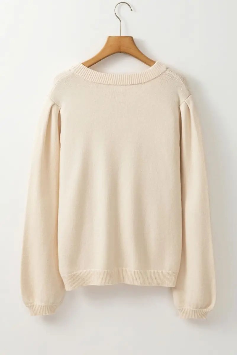 Sweaters Love Salve  Apricot Elegant Button-Front Cardigan with