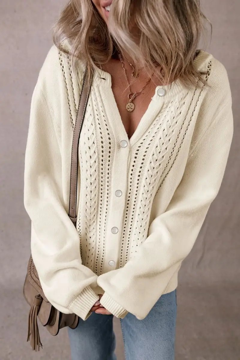 Sweaters Love Salve  Apricot Elegant Button-Front Cardigan with