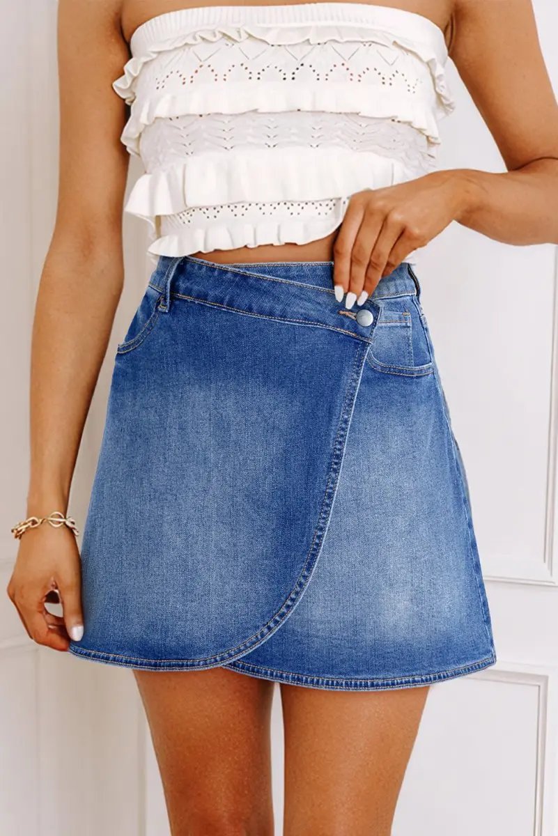 Shorts Love Salve  Ashleigh Blue Wrapped Crossed Waist Denim Mini