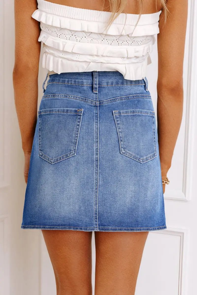 Shorts Love Salve  Ashleigh Blue Wrapped Crossed Waist Denim Mini