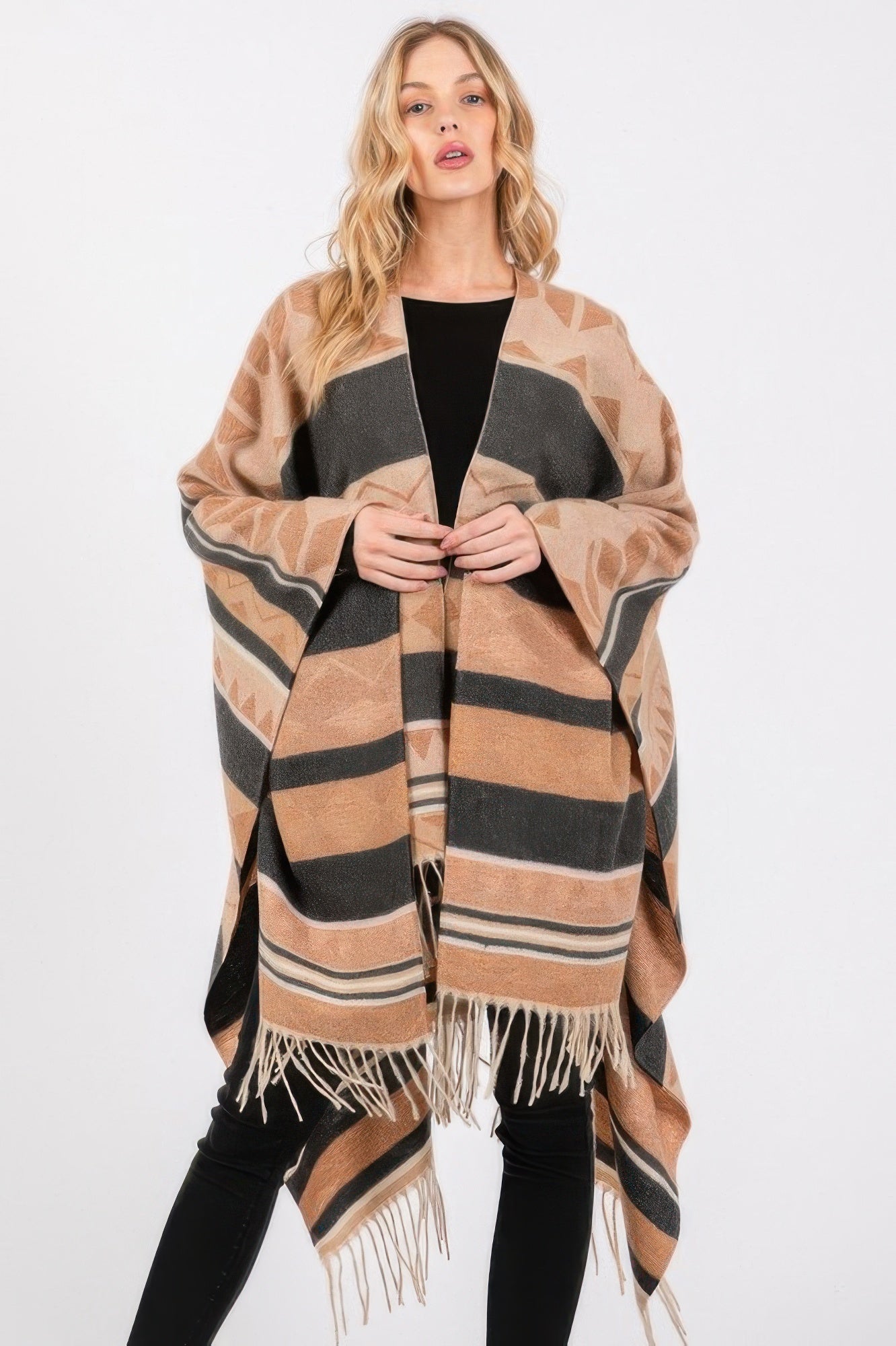Aztec Pattern Fringe Ruana