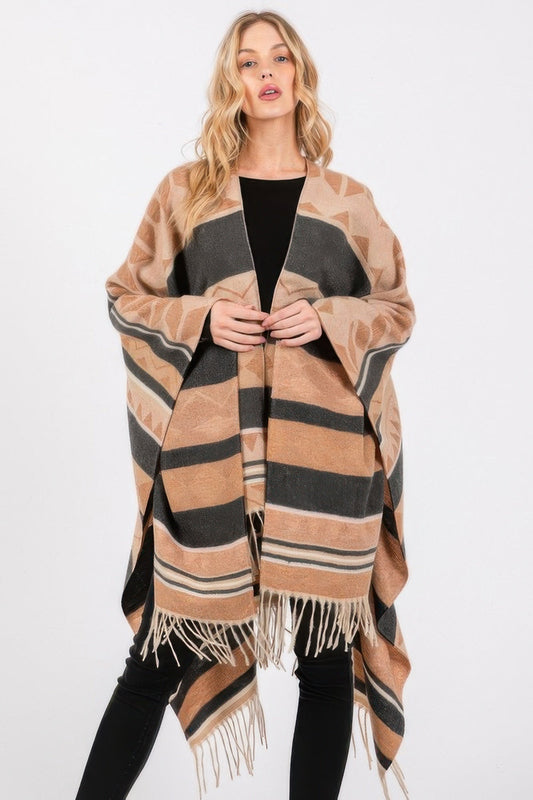 Aztec Pattern Fringe Ruana