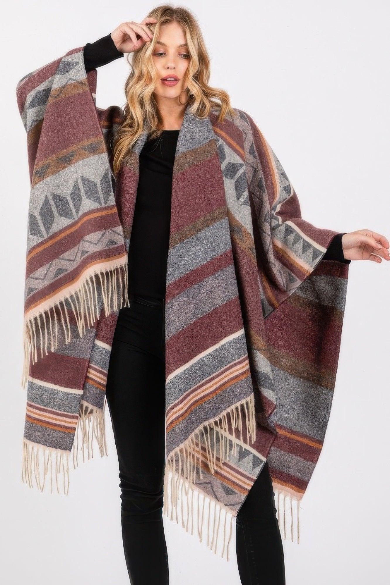 Aztec Pattern Fringe Ruana