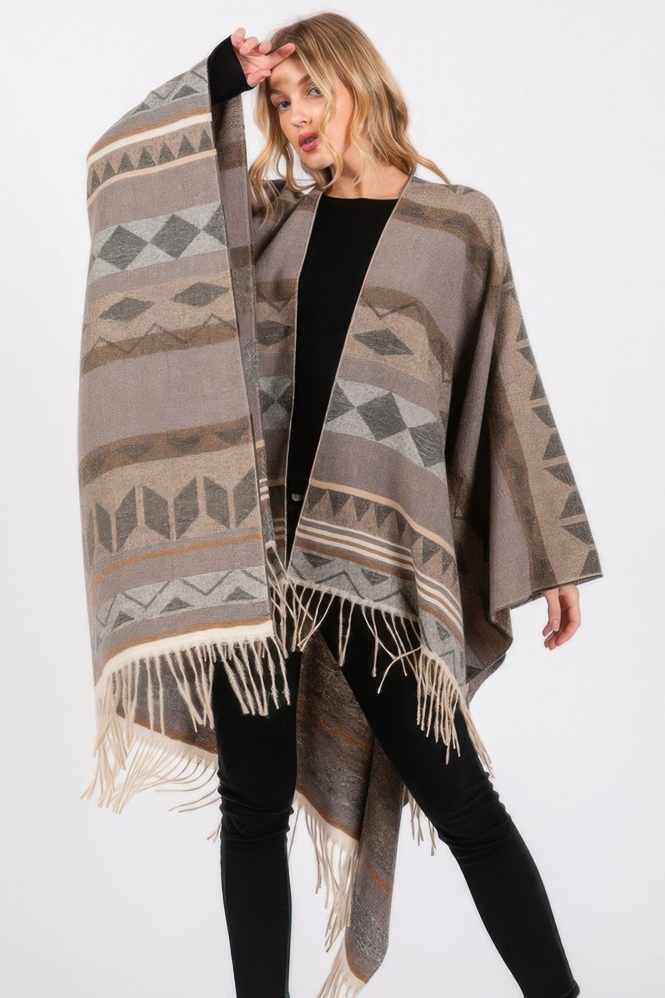 Aztec Pattern Fringe Ruana
