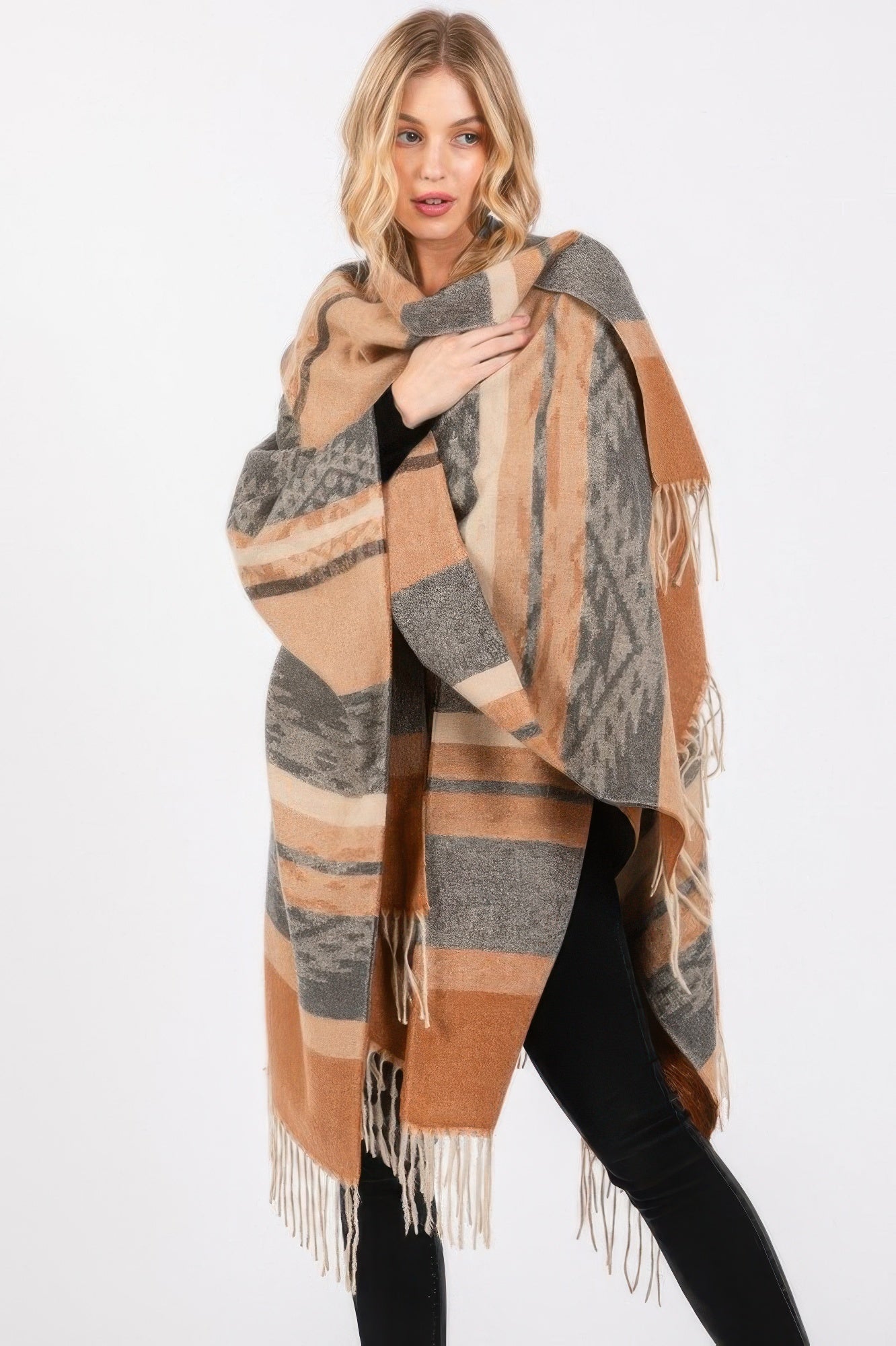 Aztec Pattern Fringe Ruana