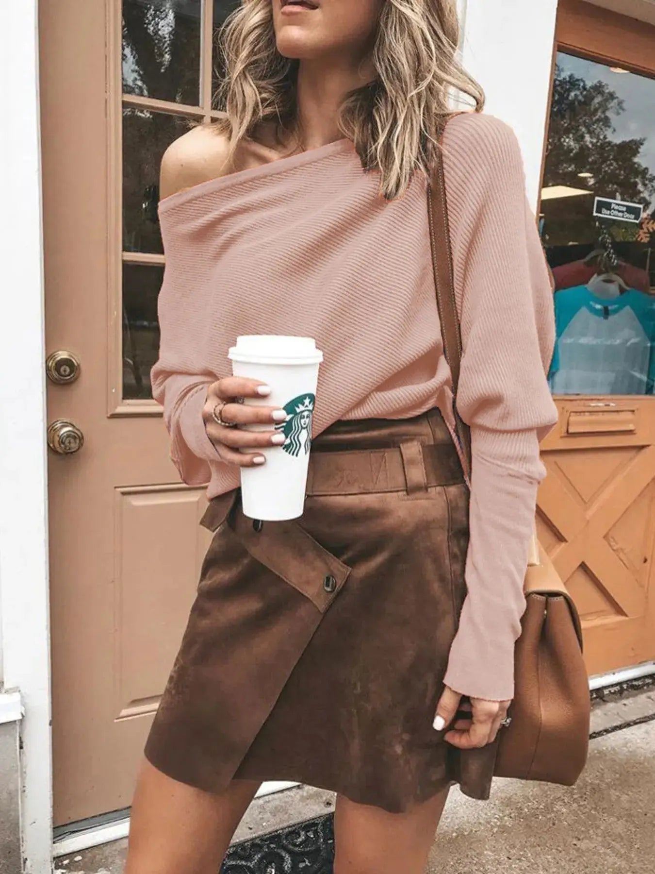 Full Size Ribbed One Shoulder Sweater