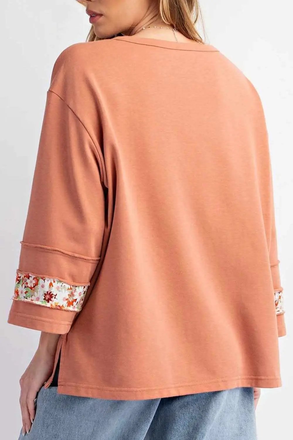Shirts Trendsi Floral Blouse Women's Chic Round Neck Top Slits & Seams
