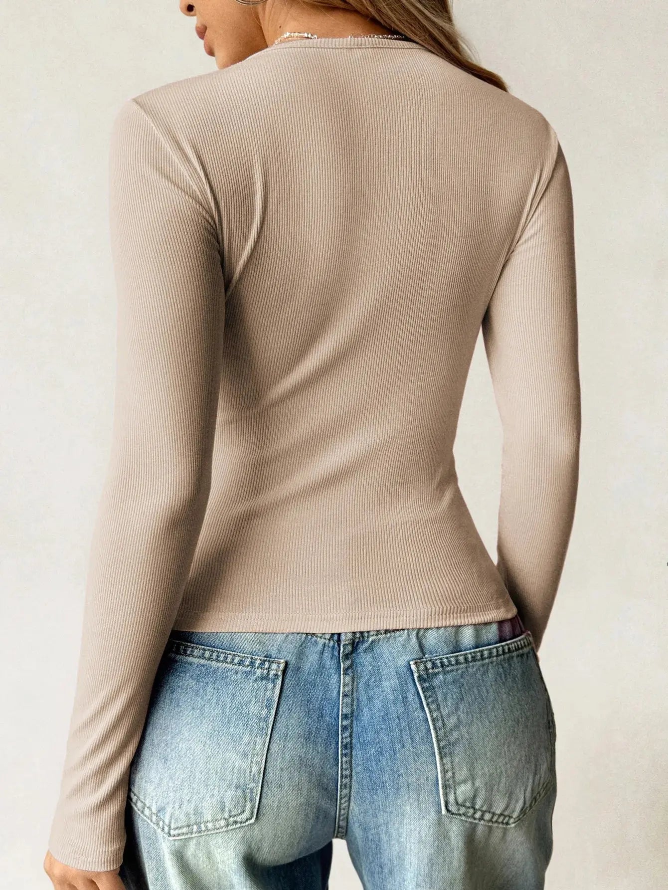 Ribbed Knit Long Sleeve T Shirt