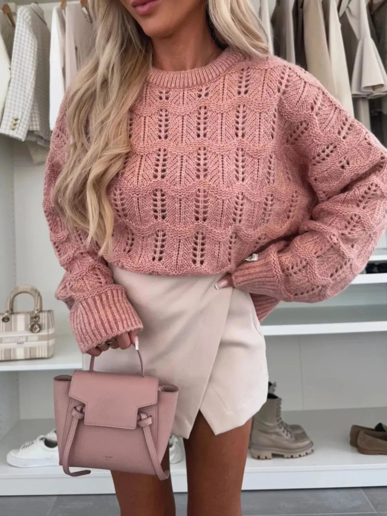 Round Neck Openwork Sweater