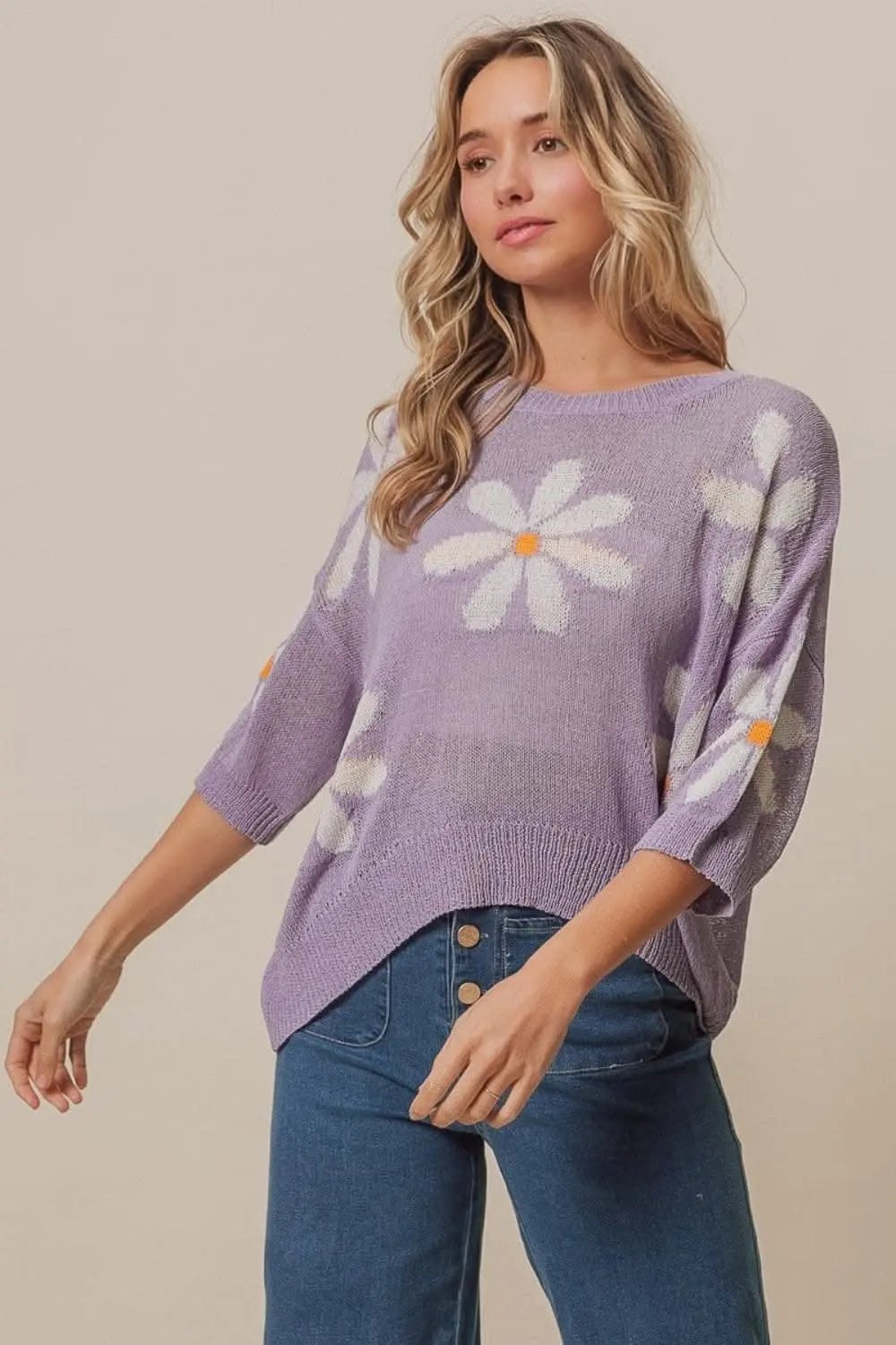 Sweaters Trendsi Floral Slit Sweater Women's Chic Knit Top - Elegant & Comfy