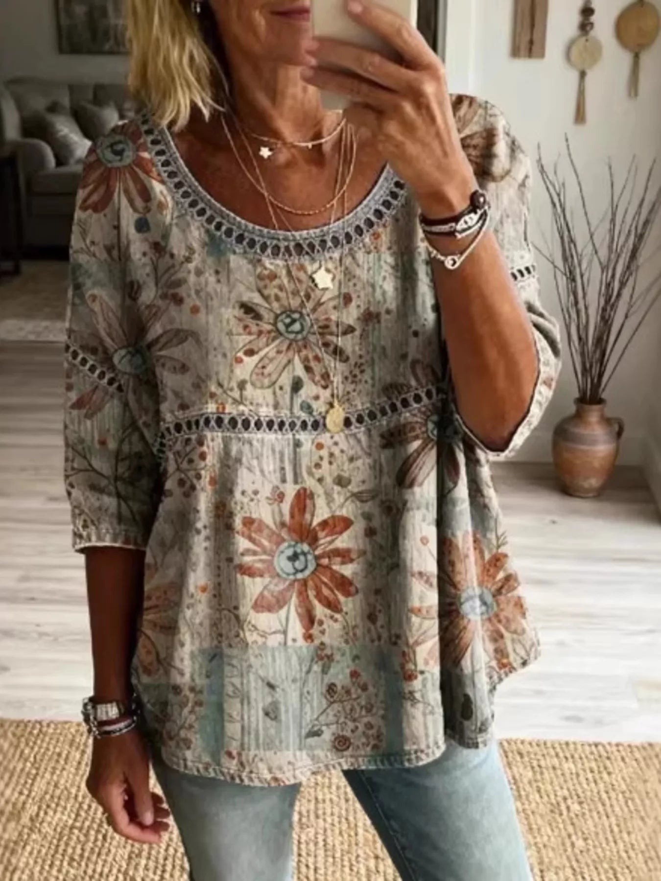 Full Size Hollow Out Round Neck Top
