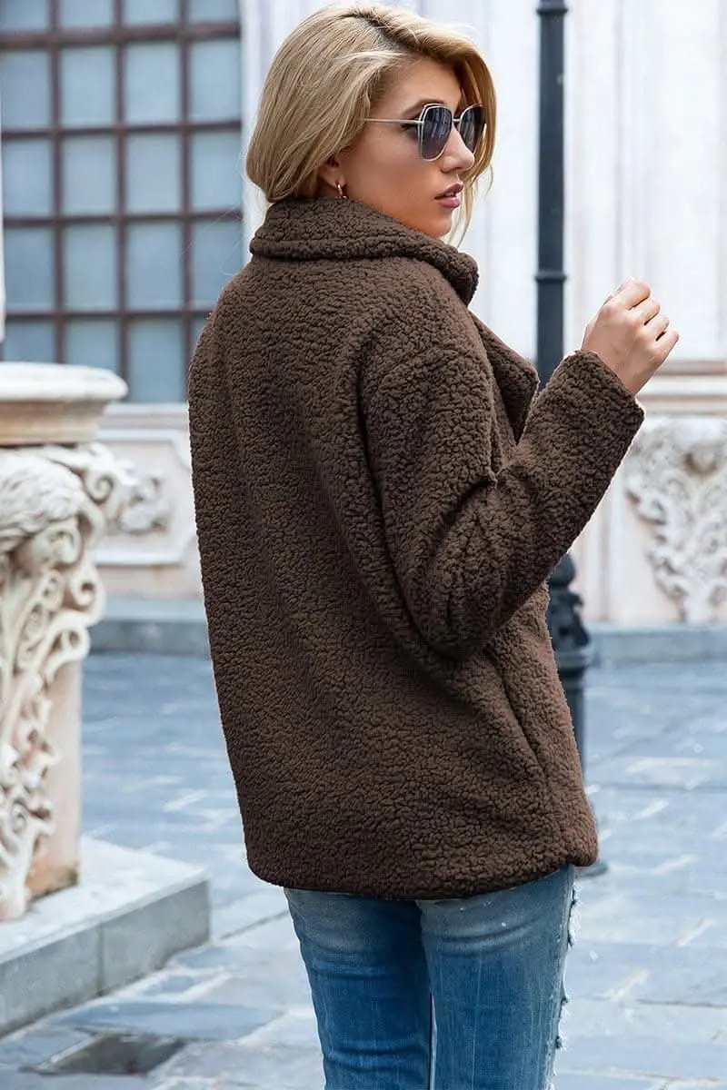 Love Salve Sherpa Coat with Faux Fur Lapel Collar