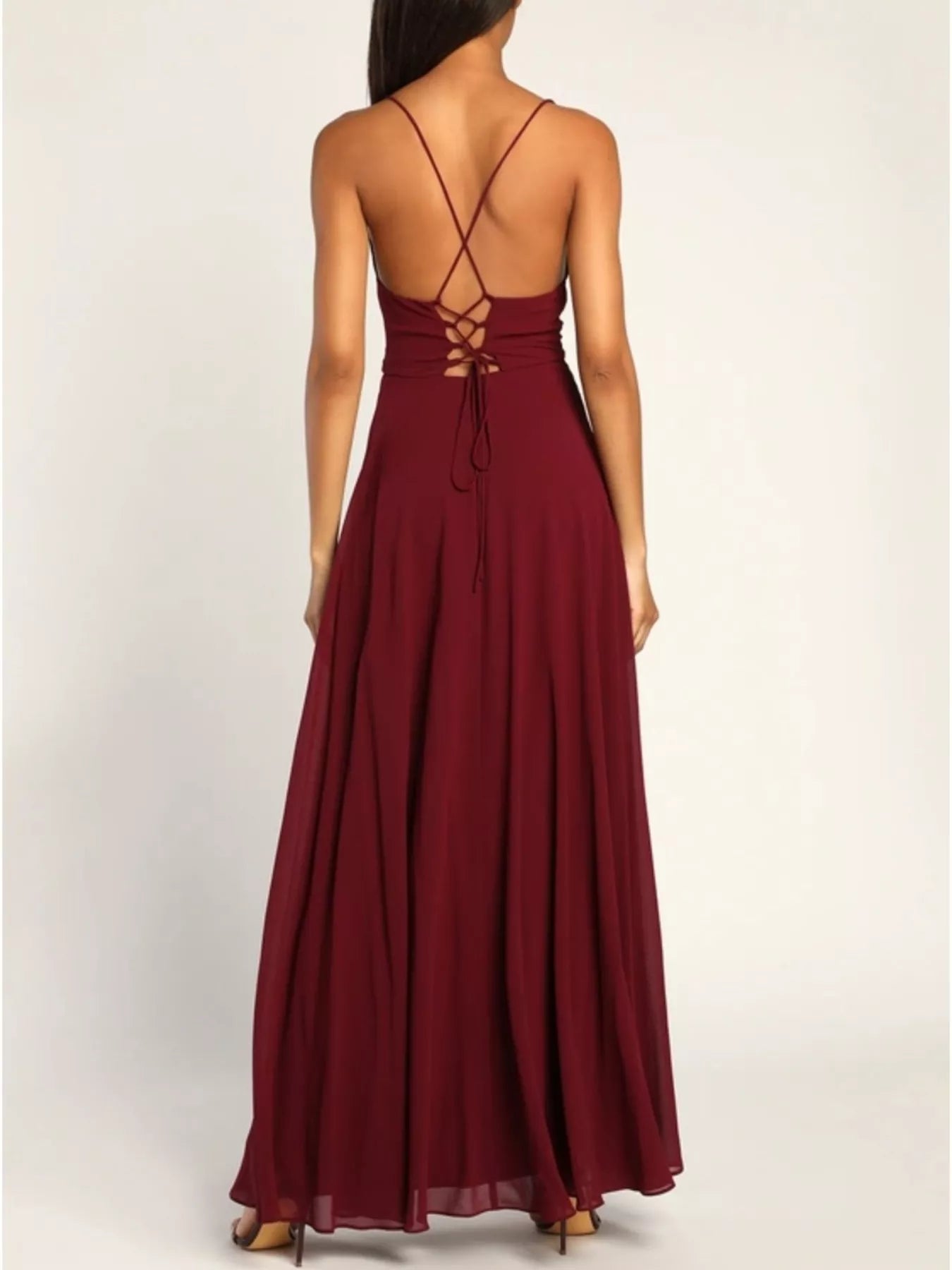 Backless Cowl Neck Lace-Up Slit Maxi Dress