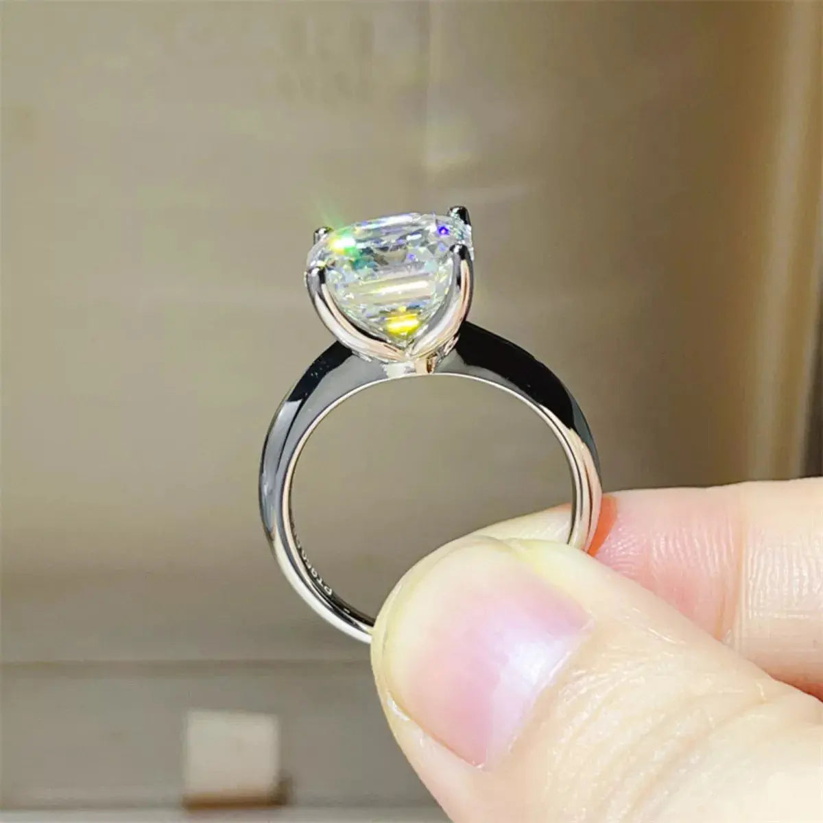 925 Sterling Silver Asscher Cut 5 Carat Moissanite Ring